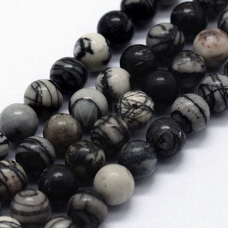 Natural Black Silk Stone/Netstone Beads Strands X-G-I199-11-8mm-1