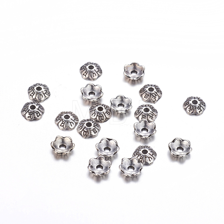 6-Petal Tibetan Style Alloy Flower Bead Caps TIBE-S220-AS-RS-1