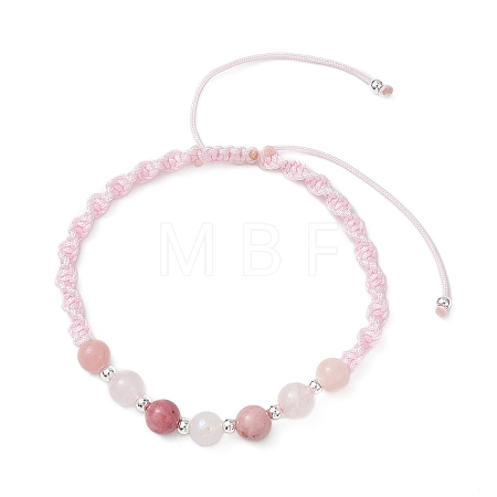 Natural White Moonstone & Natural Rose Quartz & Natural Pink Opal & Natural Rhodochrosite Gradient Color Round Bead with Nylon Thread BJEW-JB12917-01-1