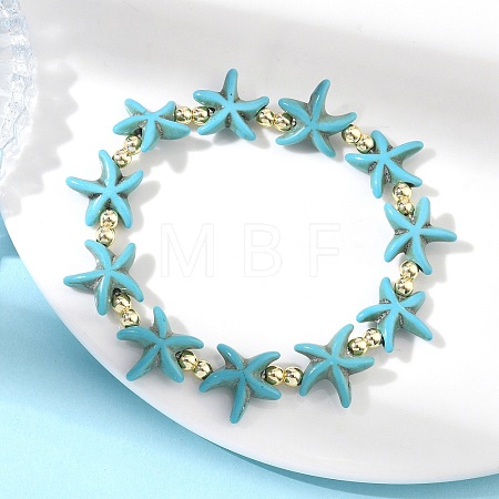 Synthetic Turquoise & Non-magnetic Hematite Beads Stretch Bracelets for Women Men BJEW-JB13726-02-1