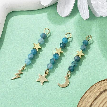 3Pcs 3 Styles Natural Apatite Faceted Round Beaded Pendants PALLOY-JF03604-05-1