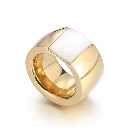 304 Stainless Steel & Glass & Shell Finger Rings FS-WGBA2F3-38-1