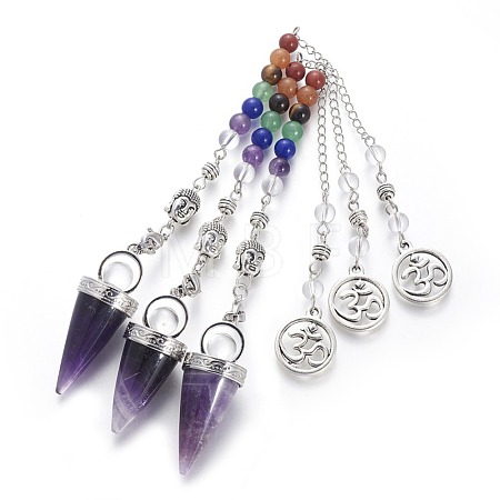 Chakra Jewelry Natural Amethyst Cone Dowsing Pendulums G-G771-E02-1