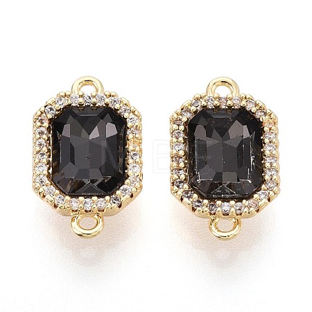 Brass Micro Pave Clear Cubic Zirconia and Glass Connector Charms X-KK-N287-28G-1