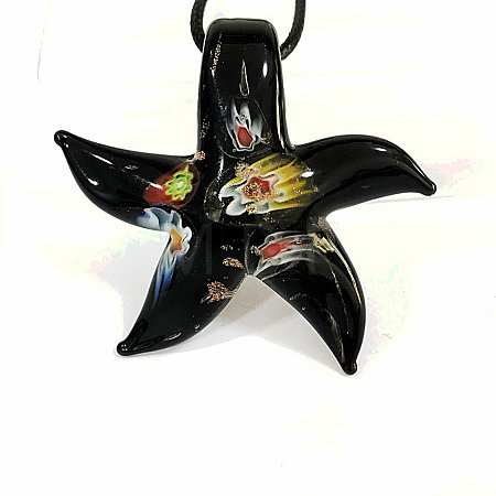 Starfish Millefiori Glass Pendant Waxed Cord Necklaces FS-WG7586D-05-1