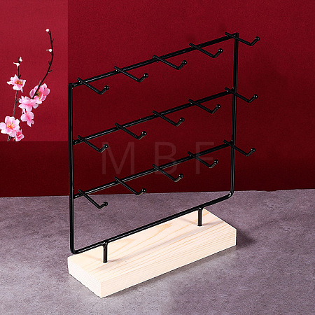 3-Tier 15-Hook Iron Jewelry Display Stands with Wooden Base PAAG-PW0008-003B-1
