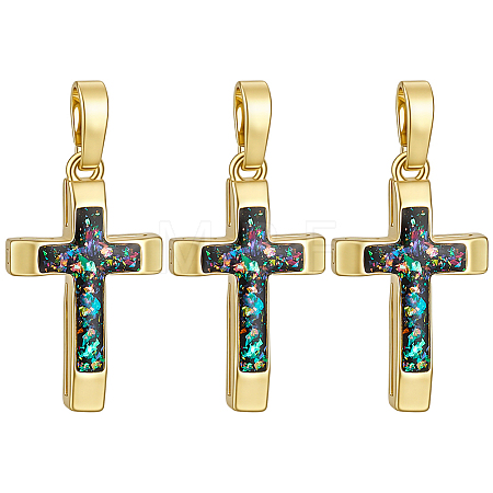 3Pcs Brass with Synthetic Opal Pendants KK-BC0015-77A-1