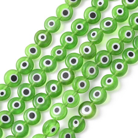 Handmade Evil Eye Lampwork Flat Round Bead Strands LAMP-L058-8mm-02-1