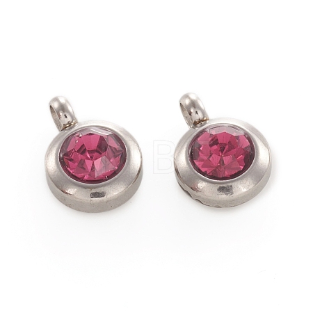 Trendy Original Color 304 Stainless Steel Faceted Grade A Rhinestone Flat Round Charms Pendants RB-N030-01Q-1