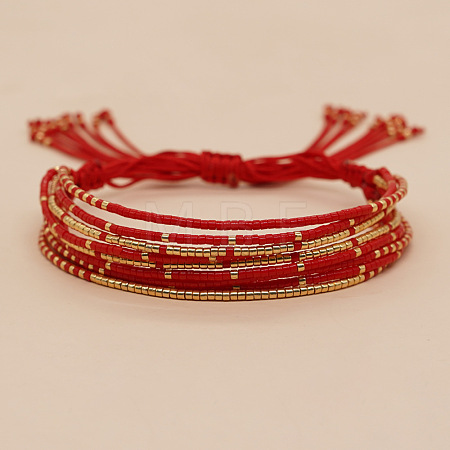 Bohemian Cylinder Glass Seed Beaded Multi-strand Braided Bead Bracelets GU1011-2-1
