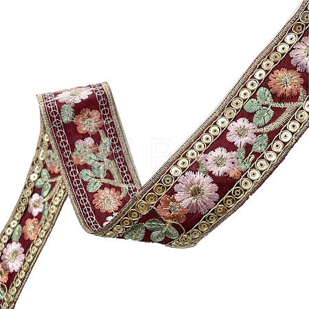 10 Yards Embroidery Flower Polyester Ribbon PW-WG22962-04-1