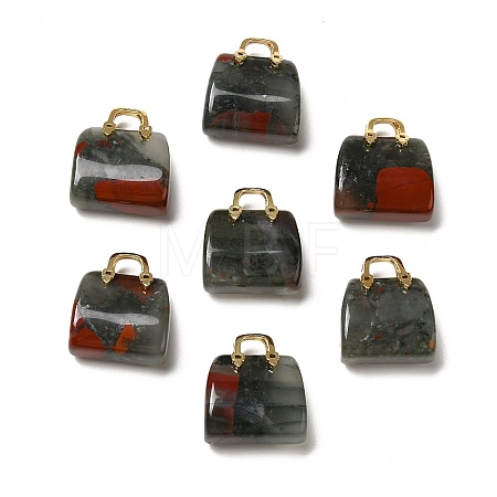 Natural African Bloodstone Brass Pendants KK-E274-01G-20-1