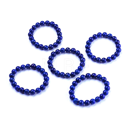 Natural Dyed Lapis Lazuli Round Beaded Stretch Bracelet BJEW-F203-11-1
