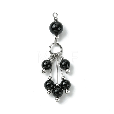 Natural Black Onyx(Dyed & Heated) Round Tassel Big Pendants PALLOY-JF03281-02-1