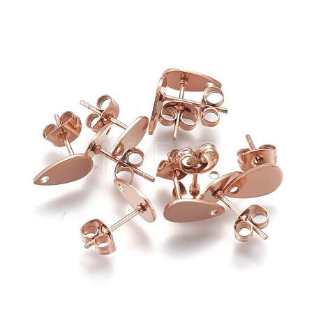 Ion Plating(IP) 304 Stainless Steel Stud Earring Findings STAS-O119-11A-RG-1
