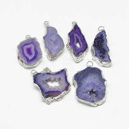 Natural Druzy Agate Slices Pendants G-Q494-65F-P-1