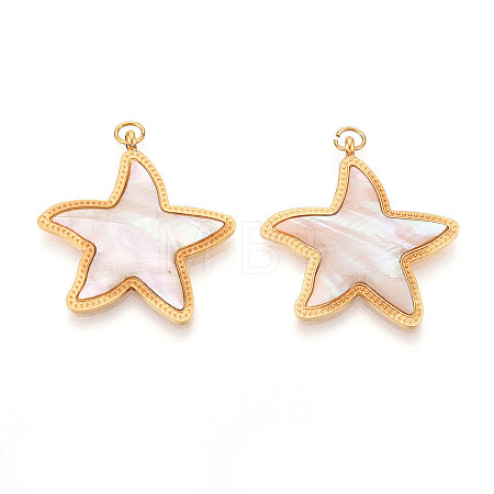 304 Stainless Steel Pave Natural Shell Pendants STAS-N115-22A-G-1