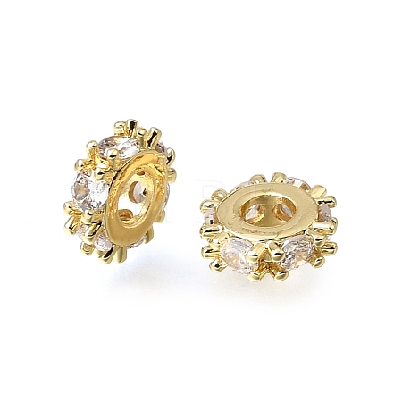 Brass Micro Pave Clear Cubic Zirconia Beads KK-K427-02A-G-1
