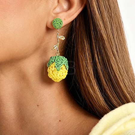 Bohemia Raffia & Alloy Stud Dangle Earrings WG3AA71-03-1