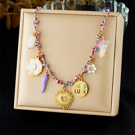 Ocean Theme 304 Stainless Steel Enamel & Imitation Pearl Multiple Pendant Necklaces for Women WG3CDBD-04-1