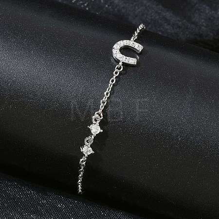 Brass Micro Pave Clear Cubic Zirconia Link Bracelets BJEW-E114-01D-P-1