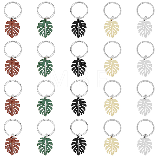 4 Sets Monstera Leaf Alloy Pendant Keychain KEYC-FH0001-40-1