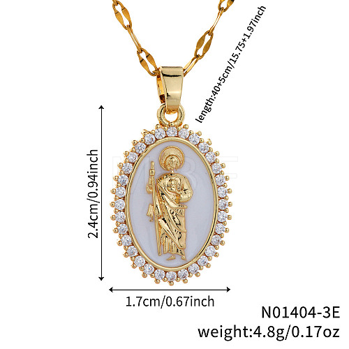 Elegant Vintage Brass Clear Shiny Cubic Zircon Saint Jude Pendant Necklaces with Enamel for Daily Wear LC4169-6-1