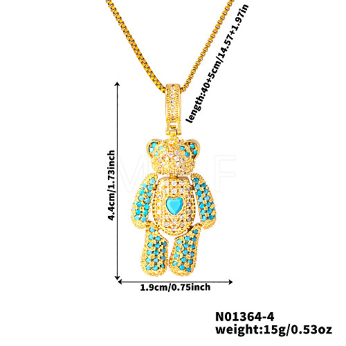 Cute Cartoon Brass Cubic Zirconia Bear Pendant Necklaces TE6912-4-1