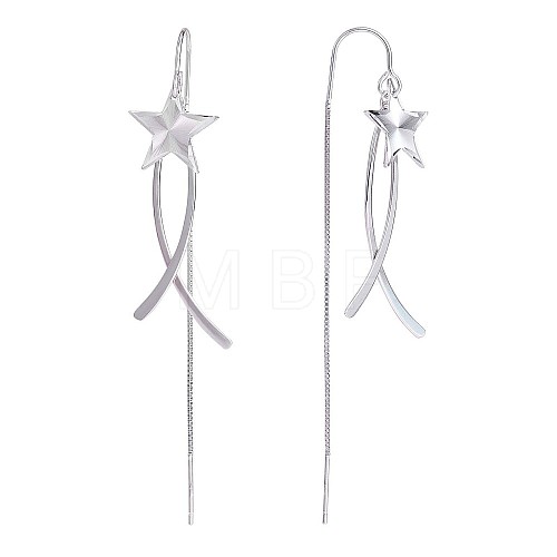 Anti-Tarnish Rhodium Plated 925 Sterling Silver Star with Chain Tassel Dangle Earrings JE1043A-1