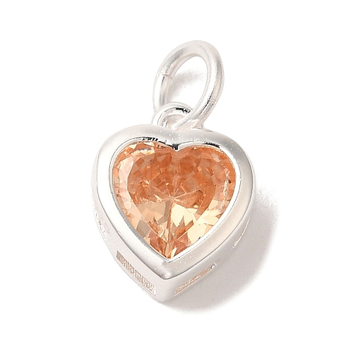 925 Sterling Silver Cubic Zirconia Heart Charms with Jump Rings FIND-U013-10S-04-1