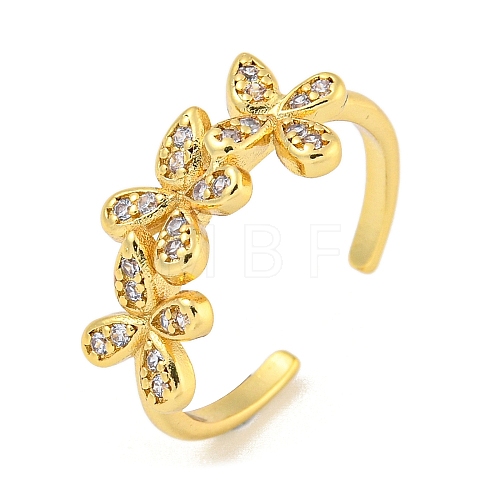 Flower Rack Plating Brass Micro Pave Cubic Zirconia Open Cuff Rings for Women RJEW-N047-01G-03-RS-1