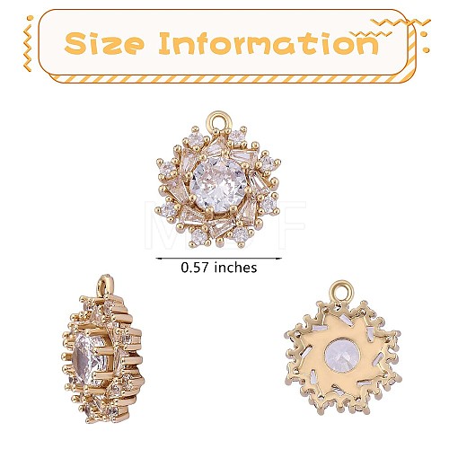 6 Pieces Flower Charm Pendant Brass Flower Clear Cubic Zirconia Charm Long-Lasting Plated Pendant for Jewelry Necklace Earring Making Crafts JX401A-1
