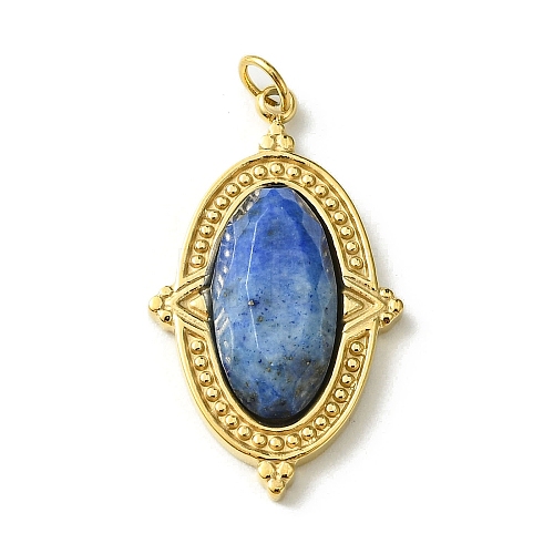 Ion Plating(IP) 304 Stainless Steel Pave Faceted Natural Lapis Lazuli Pendants FIND-Z028-40E-1