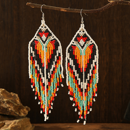 Bohemian Style Geometric Glass Bead Tassel Earrings for Women NA5145-1-1