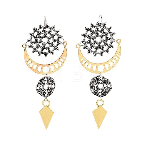 Alloy Moon Phase & Donut & Kite Dangle Earrings EJEW-B015-04-1