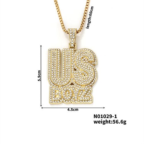 Hip-hop style Street Dance Alloy Crystal Rhinestone Alphabet US BOYZ Pendant Necklaces RC6979-1-1