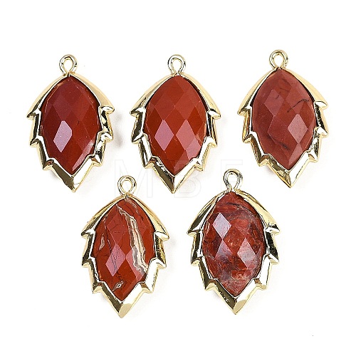 Natural Red Jasper Faceted Leaf Pendants G-I375-04G-16-1