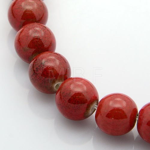 Handmade Fancy Antique Glazed Porcelain Ceramic Round Beads Strands PORC-L019-8mm-08-1