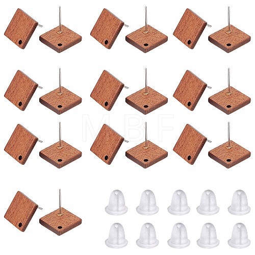 15 Pairs Walnut Wood Rhombus Stud Earring Findings EJEW-SC0001-30-1