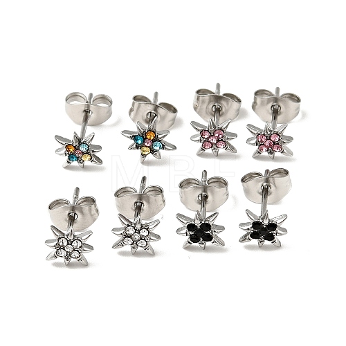 Rhinestone Flower Stud Earrings with 316 Surgical Stainless Steel Pins EJEW-A081-10P-1