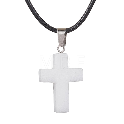 Natural White Jade Cross Pendant Necklaces NJEW-JN04624-05-1