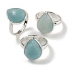 Natural Flower Amazonite Teardrop Adjustable Rings RJEW-K371-08S-22-1