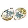 Brass & Transparent Epoxy Resin & Dried Flower Pendants RESI-G133-04G-02-2