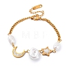 Natural Shell Moon & Star Link Bracelet BJEW-M292-02G-1-1