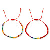 2Pcs 2 Styles Natural Mixed Gemstone & Glass & Brass Round Beads Braided Bead Bracelets PH4377-5-2