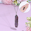 1Pc Natural Amethyst Bullet Macrame Pouch Pendant Alloy Chain Necklaces NJEW-PA0001-01C-3