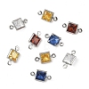 SHEGRACE Brass Pave Cubic Zirconia Square Connector Charms XGRQ2O044-440P-2
