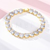 Brass Pave Clear Cubic Zirconia Flat Round Link Chain Bracelets for Women BJEW-A034-02G-5