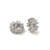 Flower Brass Clear Cubic Zirconia European Beads KK-D228-12P-1