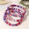 3Pcs Red White Blue Handmade Polymer Clay Heishi Beads Stretch Bracelets Set PW-WG85032-01-2